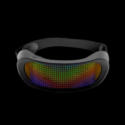 LED display headband with colorful screen on a black background