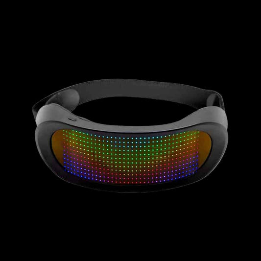 LED display headband with colorful screen on a black background